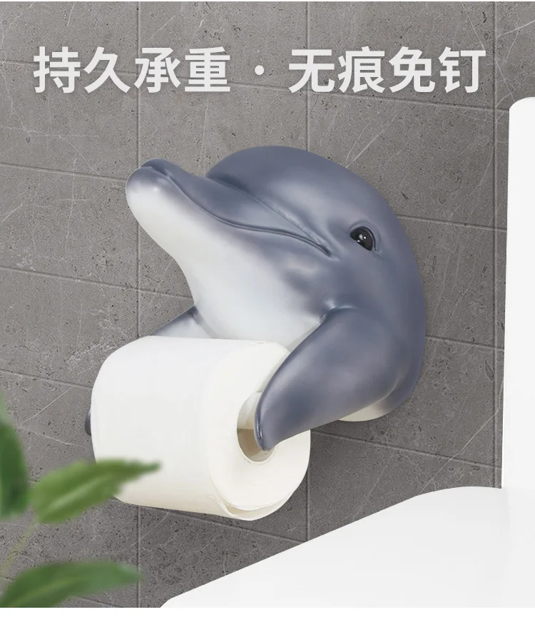 

Punch-free Resin Toilet Paper Holder Large Shark Toilet Paper Holder Waterproof Wall Hanging Creative Tissue Box