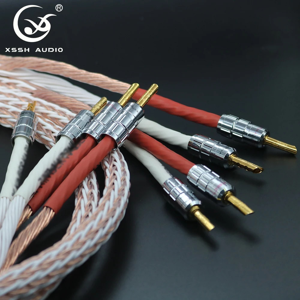 Audio Line XSSH Hi-end DIY HIFI Gold Rhodium Plated Y Spade to Banana Plug 12TC 24 Core OCC Pure Copper Speaker Cable Cord Wire