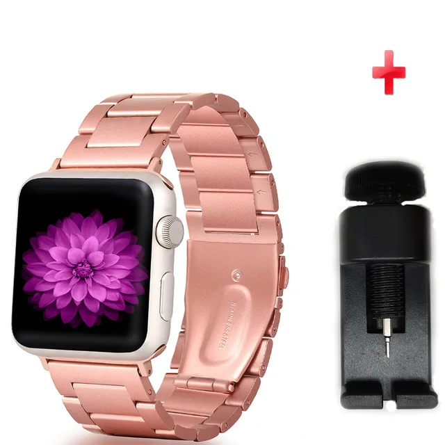 For Apple Watch band strap Series 7/6/5/4/3/2/1 40MM/44MM 41MM/45MM 38/42MM Stainless Steel Band Iwatch metal Replacement Strap SZ-Pink