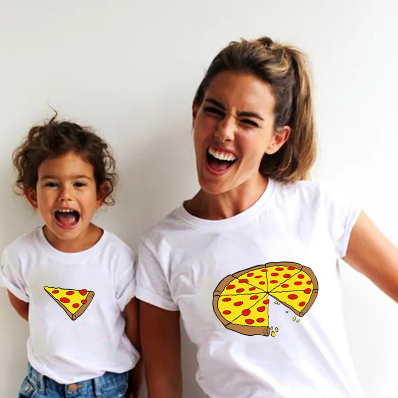 

Funny Family Look Mom and Daughter Family Matching Clothes Pizza Print T-shirt for Daddy Mommy Kids Baby Family Tshirt
