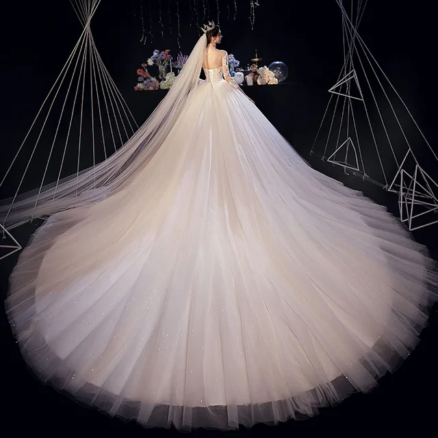 HLF26 Boho Wedding Dress Tulle Long Sleeve Applique Lace Top Bridal Dress Vestido De Noiva Princesa Vestidos Novias Boda 2