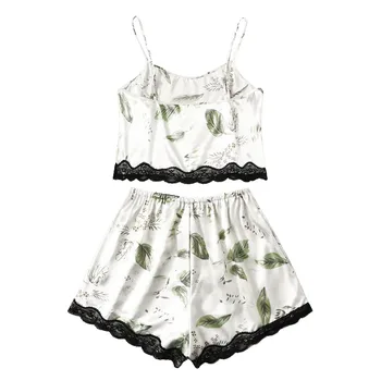 

Summer Women Printed Two-Piece Sling Top + Shorts Lace New Hot Ladies Sexy Pajamas Suit Babydoll Suspenders Underwear Plus Size