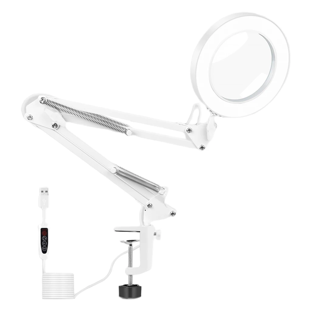 5X Clamp-on Magnifying Glass Lamp USB LED Lamp Magnifier with 3 Modes Dimmable