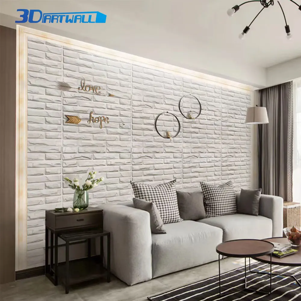 PVC 3D Refined Wall Panels Textured Wall Tiles Interior Exterior White Brick Shape Wall Decors 48 Pack