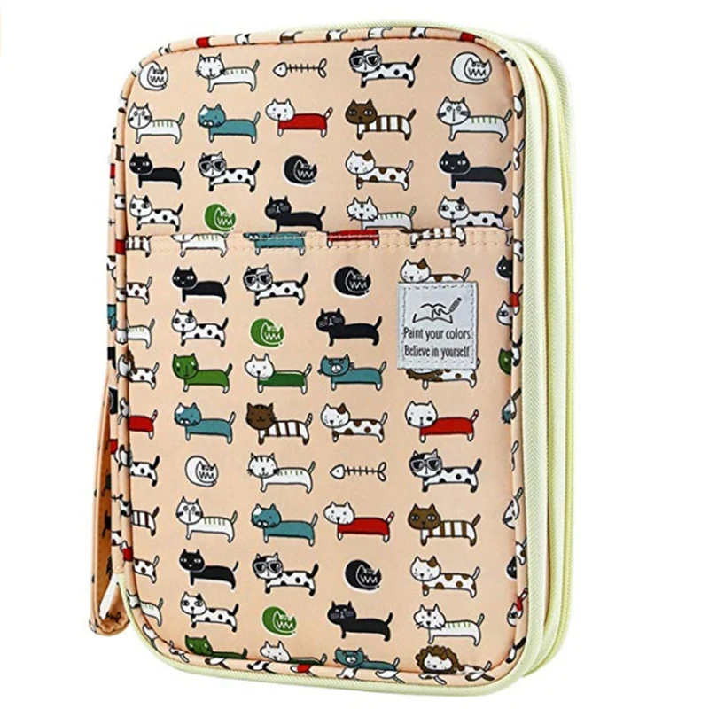 

192 Slots Large Capacity Pencil Bag Case Organizer Cosmetic Bag for Colored Pencil Watercolor Pen Markers Gel Pens Bag(Small Cat