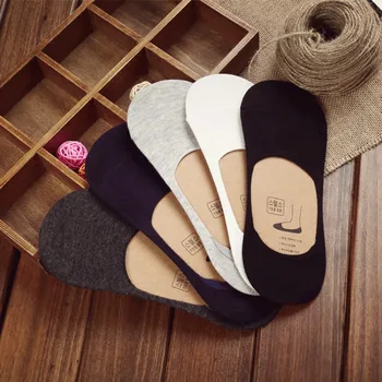 

10 pieces = 5 pairs New Men Invisible Socks Men Cotton Summer Socks Solid Color Casual Socks silicone anti-skid Pure socks