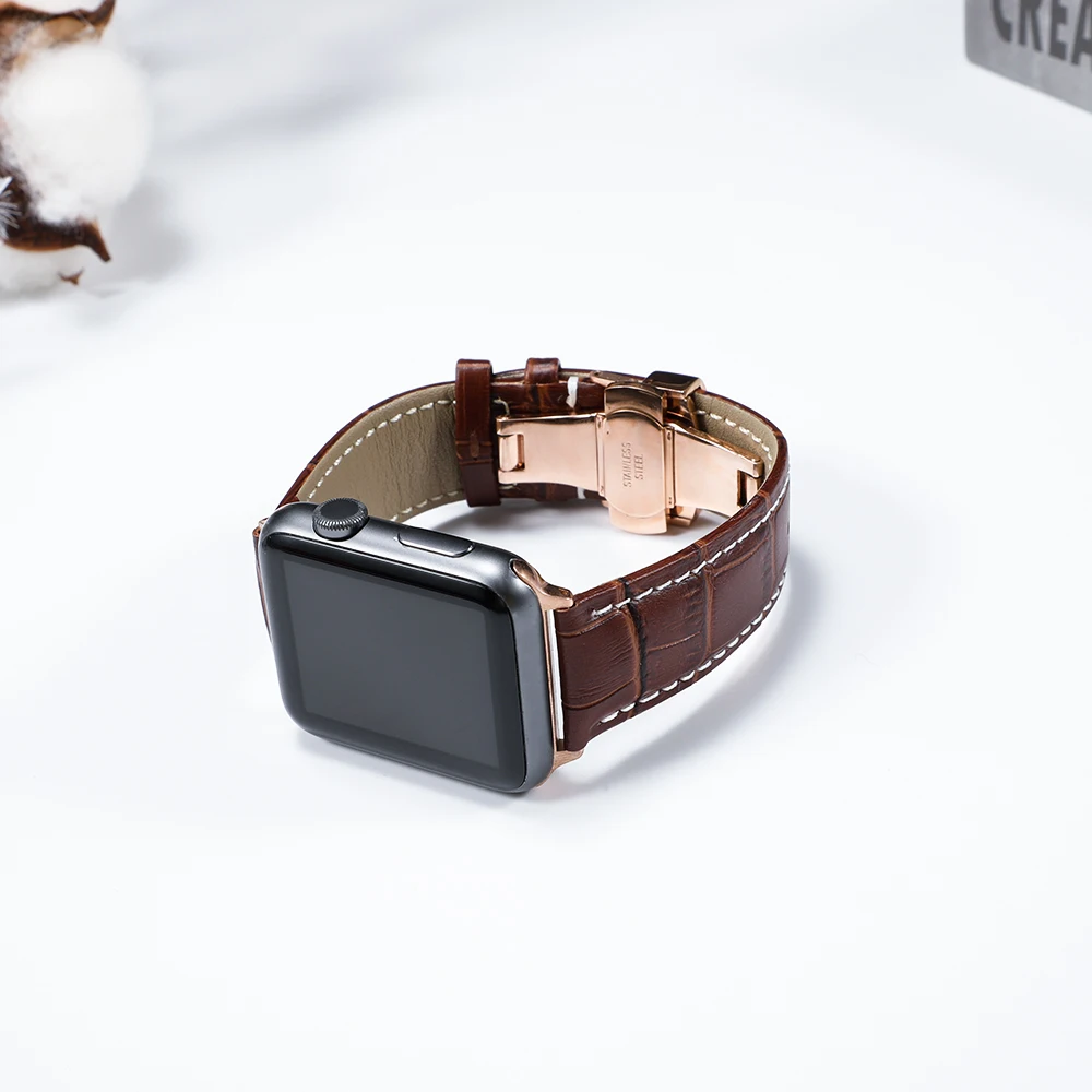 Ремешок кожаный для Apple watch band 44 мм 38 Iwatch 5 4 3 браслет с застежкой бабочкой apple 42 40