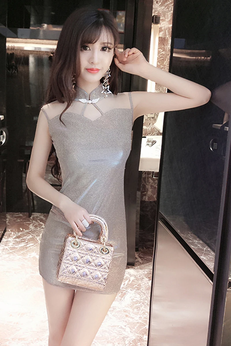 Китайское платье женское элегантное атласное платье cheongsam китайское классическое Ципао без рукавов сексуальное короткое платье Открытое платье