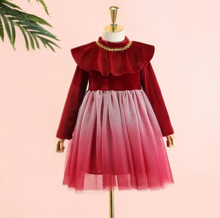 Новинка г.; детский велюровый флис; красное платье; Рождественская одежда принцессы для девочек; 5 шт/лот;