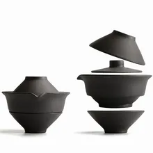 Винтажный керамический гайвань, 1 чайник, 2 чашки, дорожный чайный набор, чайник для пуэр, японский чайный набор, посуда для напитков, чайный горшок