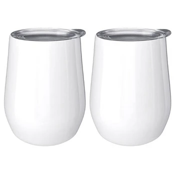 

2Pcs 12Oz Stainless Steel Eggshell Coffee Double-Layer Vacuum Insulated Tumbler Cup Drink with Lid Wine Coffee Drink