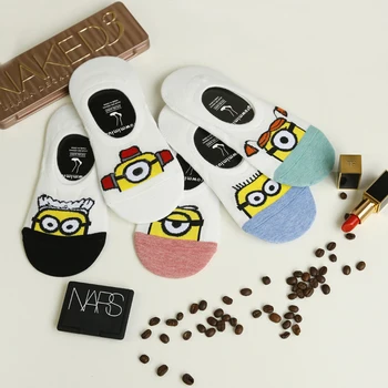 

Disney 1 Pair Of New Ladies Socks Cartoon Character Minions Cotton Non-stuffy Feet Breathable Wild Socks boat socks