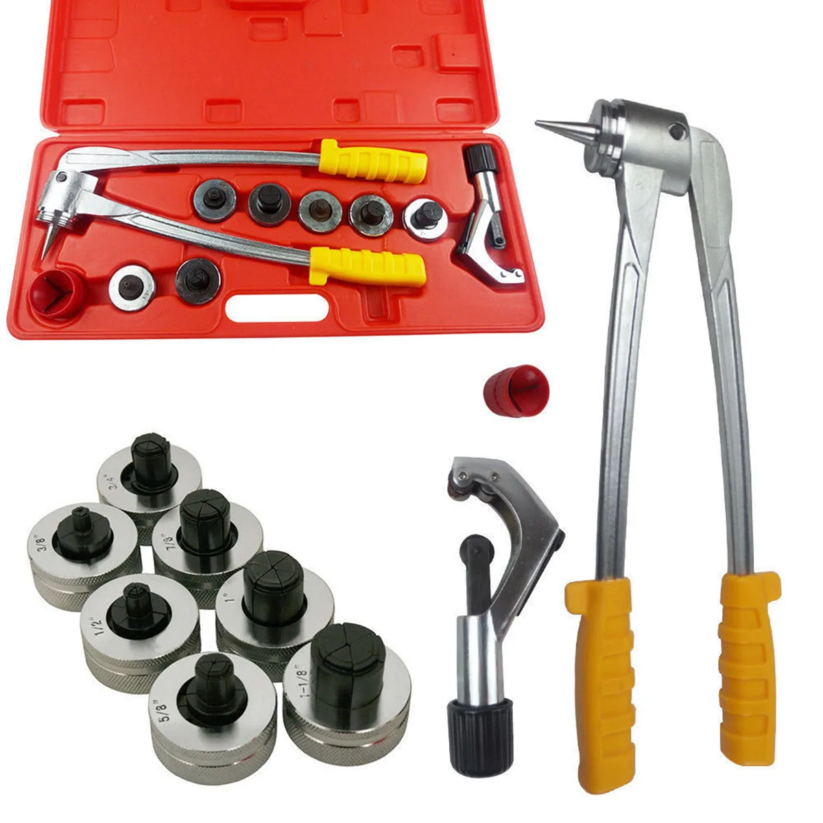 Plumbing Pipe Expander Tool 7 Lever HVAC Hydraulic Copper Heads Tube Swaging Kit 