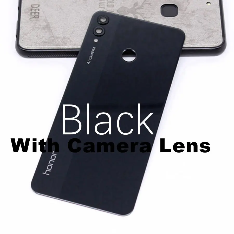 Black With Lens Для Honor 8X крышка батареи Задняя стеклянная дверь Корпус чехол Задняя панель с объективом камеры для HUAWEI Honor 8X крышка батареи+ клей - Цвет: Black With Lens