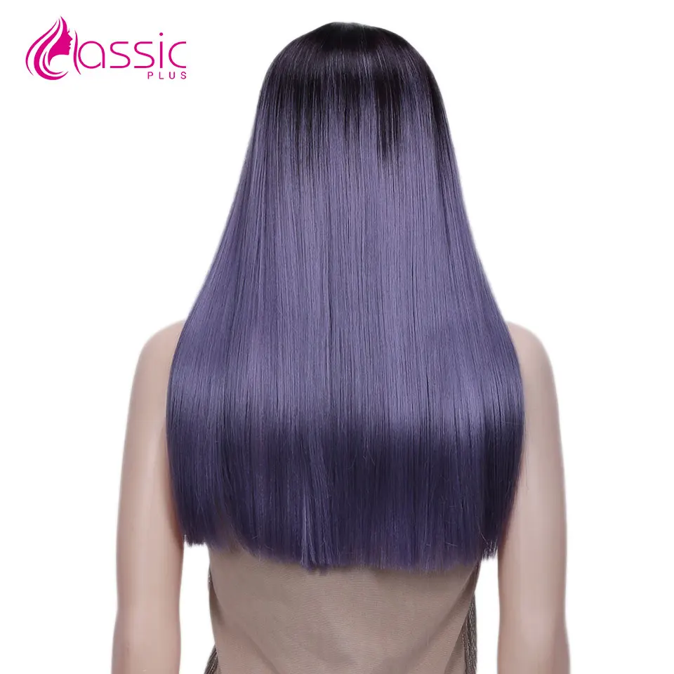 Classic Plus Ombre Synthetic Lace Front Wig Long Straight Hair Colored Wigs For Women Purple Pink Blue Ash Blonde Lace Front Wig