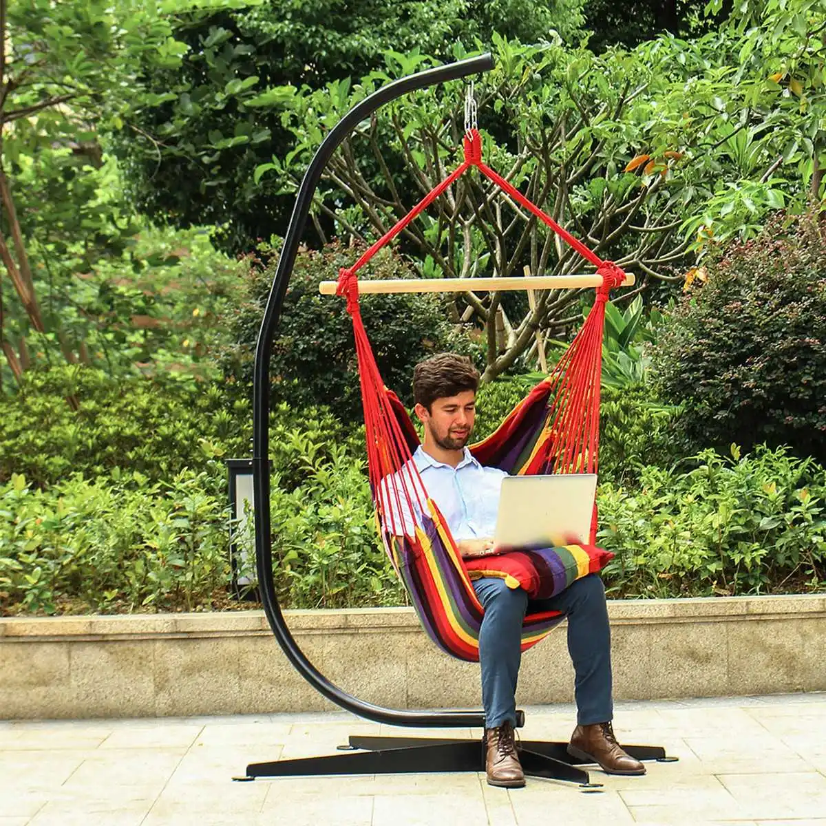 

200KG Load C Hammock Stand Frame Solid Steel Construction with Hanging Air Porch Swing Chair C-stand Hanging Chair