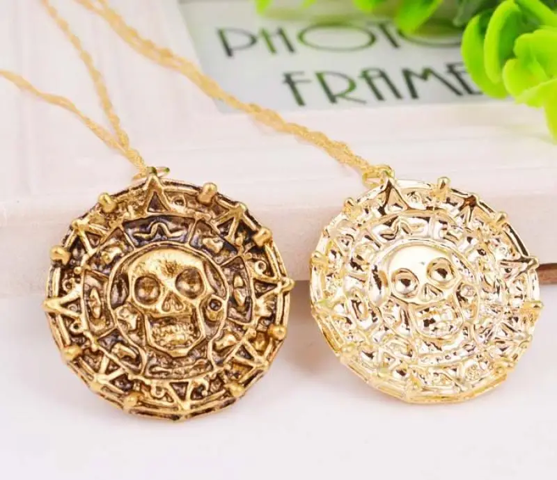 Cursed Skull Gold Coin Necklace Jack Sparrow Aztec Medallion Vintage Bronze Silve Pendant Wholesale | Украшения и аксессуары