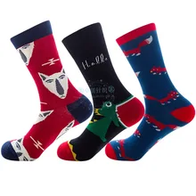 Homem aquecedores de pé feminino dinossauro raposa animal meias de algodão tubular personalizado meias 2021 moda inverno