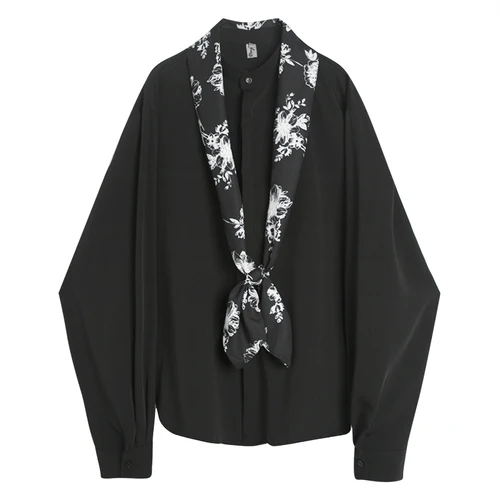 C826 black Мужские осенние свободные мужские повседневные рубашки с длинным рукавом и галстуком-бабочкой, женские уличные вечерние платья, рубашки для сцены, шоу, одежда для влюбленных - Цвет: C826 black