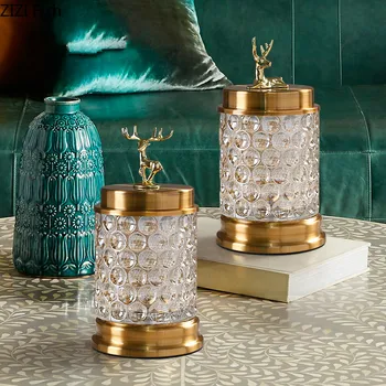 

Nordic Creative Gold glass metal deer crystal glass storage jar sugar Crafts ornaments Desktop storage organization decoration