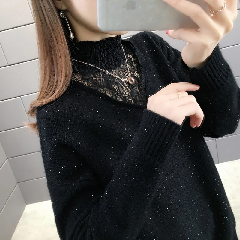 

Room 151453, no. 3 in 3 】 sets will bud silk joining together half a turtle neck sequins knitting [1017] 52