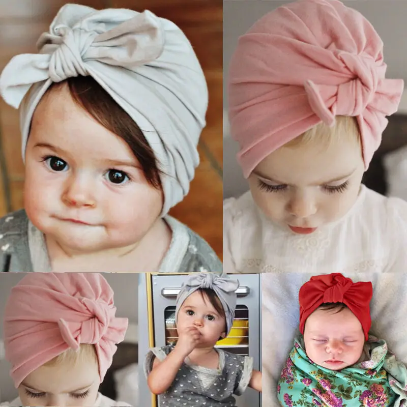 

2019 New Newborn Baby Kid Boy Girl Infant Bowknot Hat Toddler Solid Soft Cotton Beanie Hat Cap
