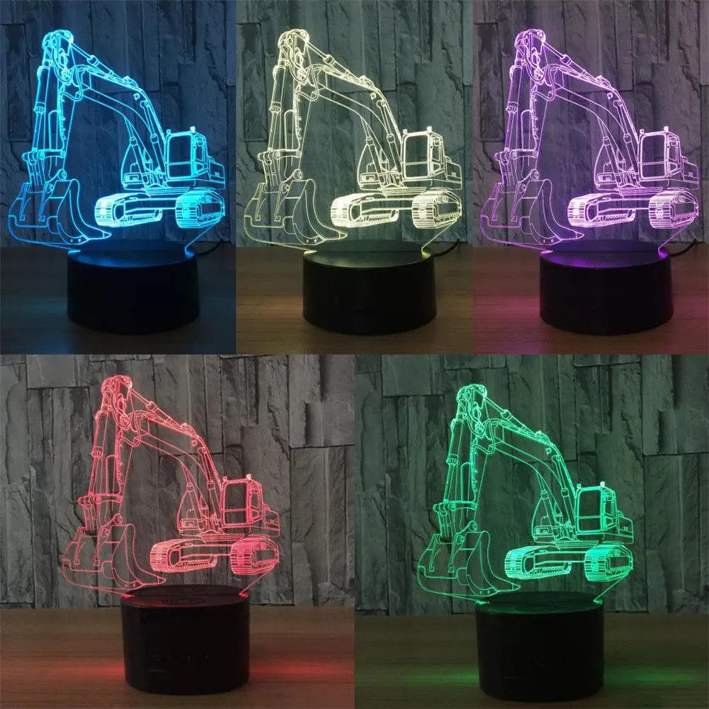 

Creative Adorable Gifts Excavator Digger Christmas Xmas Touch Control Table Lamp Night Light Bright 3D Kids Boy Decoration