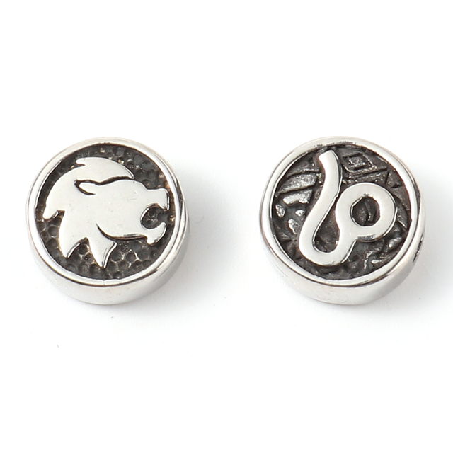 Of Zodiac Constellations Beads Gunmetal Stainless Steel Beads For Jewelry Making Round Taurus Pattern Beads 10mm Dia