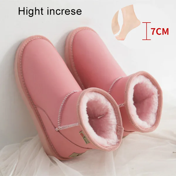 Женские Водонепроницаемые ботильоны из натуральной кожи; женские зимние ботинки на платформе; женская зимняя обувь; Теплая Повседневная обувь с круглым носком; DE - Цвет: Pink Boots Increase