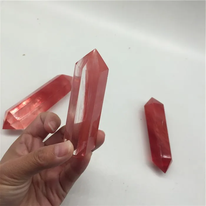 

Natural Rare Red Smelting Stone Crystal Column Magic Wand Double Point Reiki for Healing stones