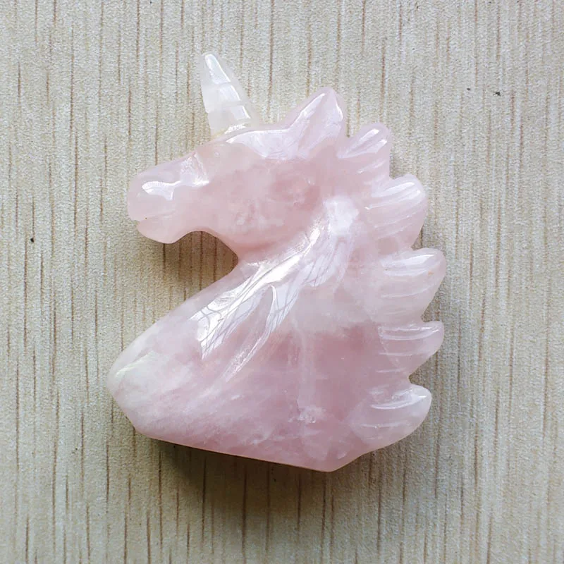 

2019 new fashion good quality natural stone pink no hole animal Unicorn shape pendant jewelry free shipping