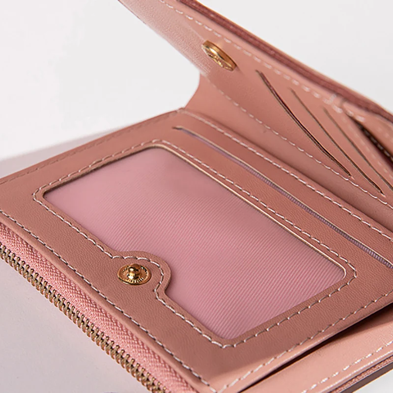 Leather Coin Purse Simple Style Short Wallet for Women Girls