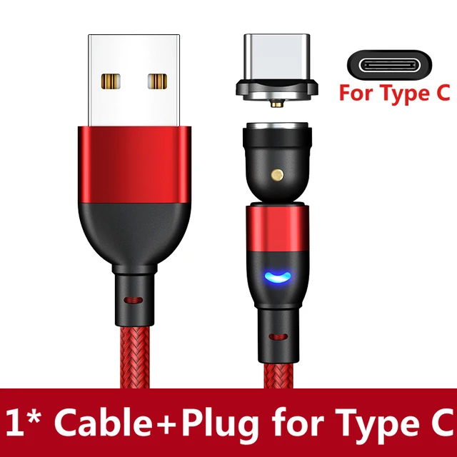AUFU 540 Degrees Rotating Magnetic Cable Micro USB Type C Phone Cable For iPhone11 Pro XS Max Samsung Xiaomi USB Cord Wire Cable Red for Type C