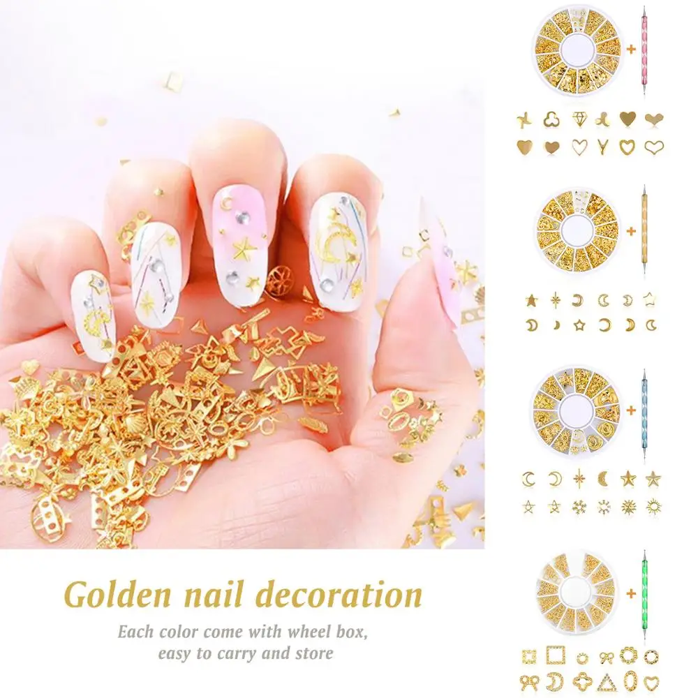 1 Box Nail Metal Rivets Charms 3D Modern Hollow Out Star Moon Floral Studs Gems Punk Art Jewels Fake Nails DIY | Красота и здоровье