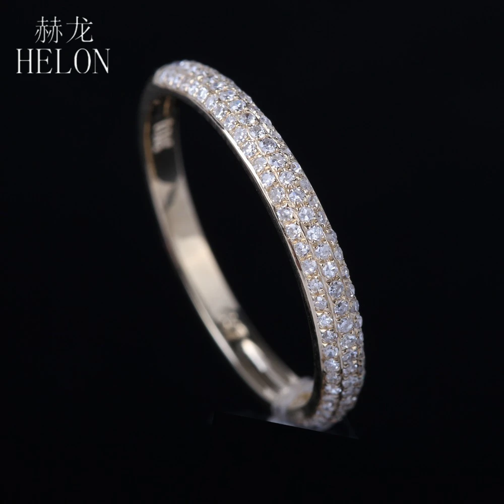 HELON Solid 14 К желтого золота AU585 из натуральной бриллиантами для помолвки, свадьбы, годовщины Для женщин Мода, хорошее ювелирное изделие, кольцо