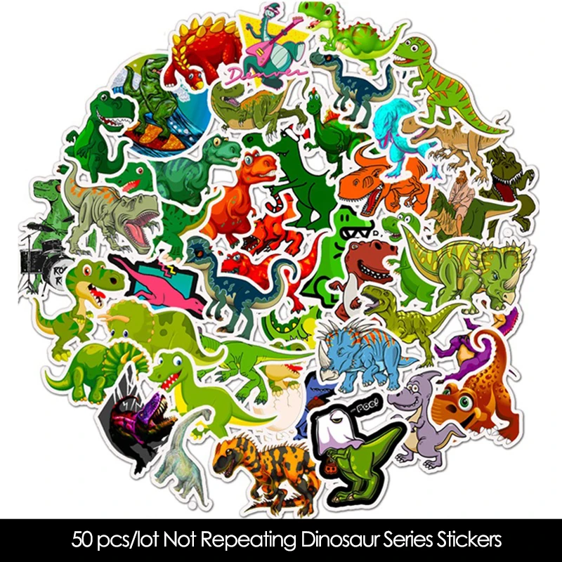 50 pcs/pack Not Repeating Dinosaur Tyrannosaurus Rex Cartoon Sticker Luggage Trolley Case Graffiti Sticker Waterproof Stickers