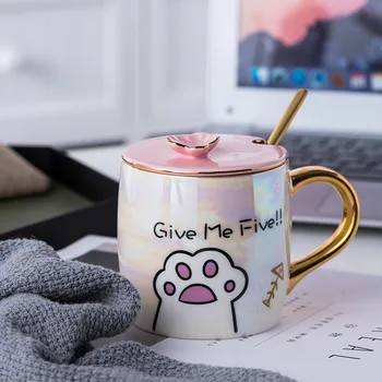 

Cartoon Ceramics Cat Mug With Lid and Spoon Coffee Milk Mugs Cute Creative Breakfast Cup Valentine's Day Wedding Birthday Gift