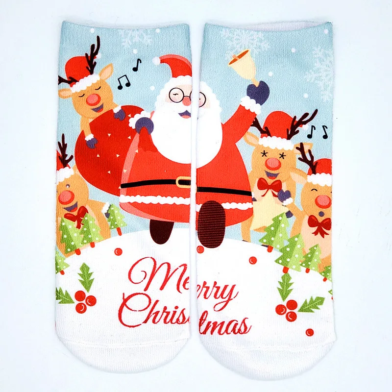 PEONFLY/Новинка; забавные женские носки с 3D принтом; Короткие хлопковые рождественские носки с Санта-Клаусом и оленем; Meias Femme; укороченные носки
