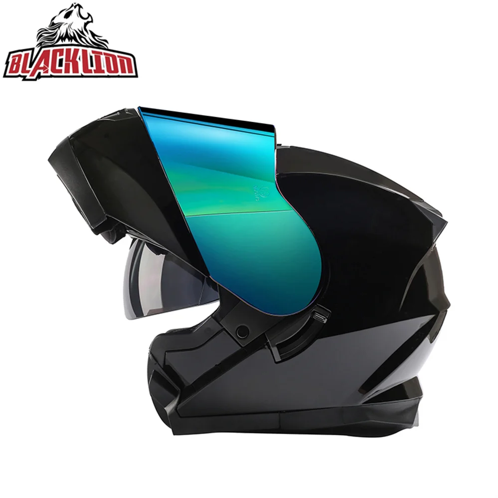 

DOT Approved BlackLion Motorcycle Flip Up Helmet From Italy Men Women Motocross RacingFull Face Helmets With Dual Visors Lens