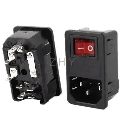 

AC250V 10A DPST Red Light Rocker Switch IEC320 C14 Inlet Socket w Fuse 2 Pcs