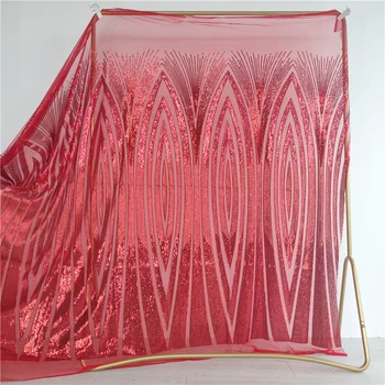 

Red French Lace Fabric Sequined Nigerian Mesh Lace Material 2020 High Quality Latest Tulle Lace Fabric For Wedding Bride Fabrics