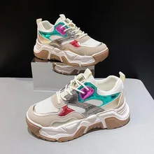 

Comfy Breathable Mesh Trainers Chunky Heels 5cm Women's Platform Sneakers Women Shoes Casual Female White Mesh Shoes For Woman