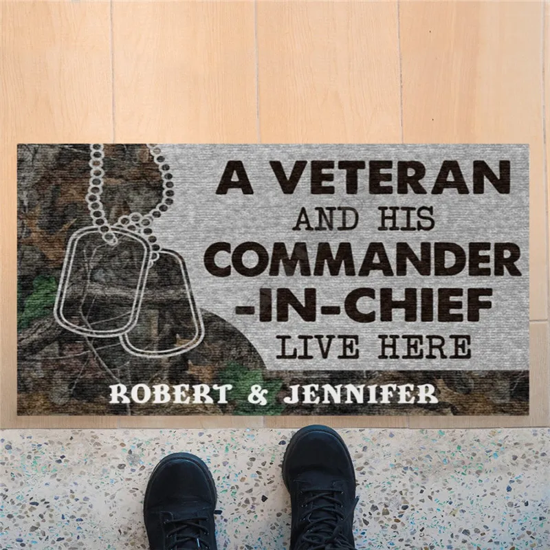 

A veteran and his commander in chief live here personalized doormat Non Slip Door Floor Mats Decor Porch Doormat