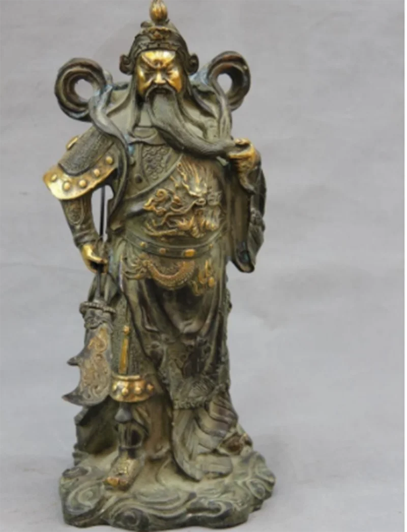 16 Китайский классический бронзовый медный счастливый Дракон Guan Gong Guan yu Статуя Воина