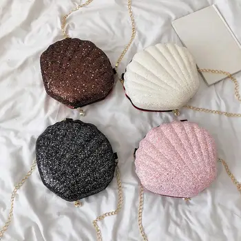 

Simple Single Shoulder Bags Female Fashion PU Leather Chain Cute Shell Sequins Small Bag Multicolored Mini Crossbody Handbags