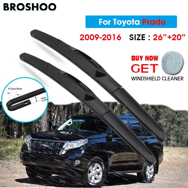 

Car Wiper Blade For Toyota Prado 26"+20" 2009-2016 Auto Windscreen Windshield Wipers Blades Window Wash Fit U Hook Arms