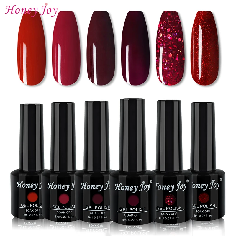 

8 ml Scarlet Bright Red Pure and Glitter Sequins Red Series Varnish Gel Nail Polish Kit Set Soak Off UV LED Gel Nail Lacquer