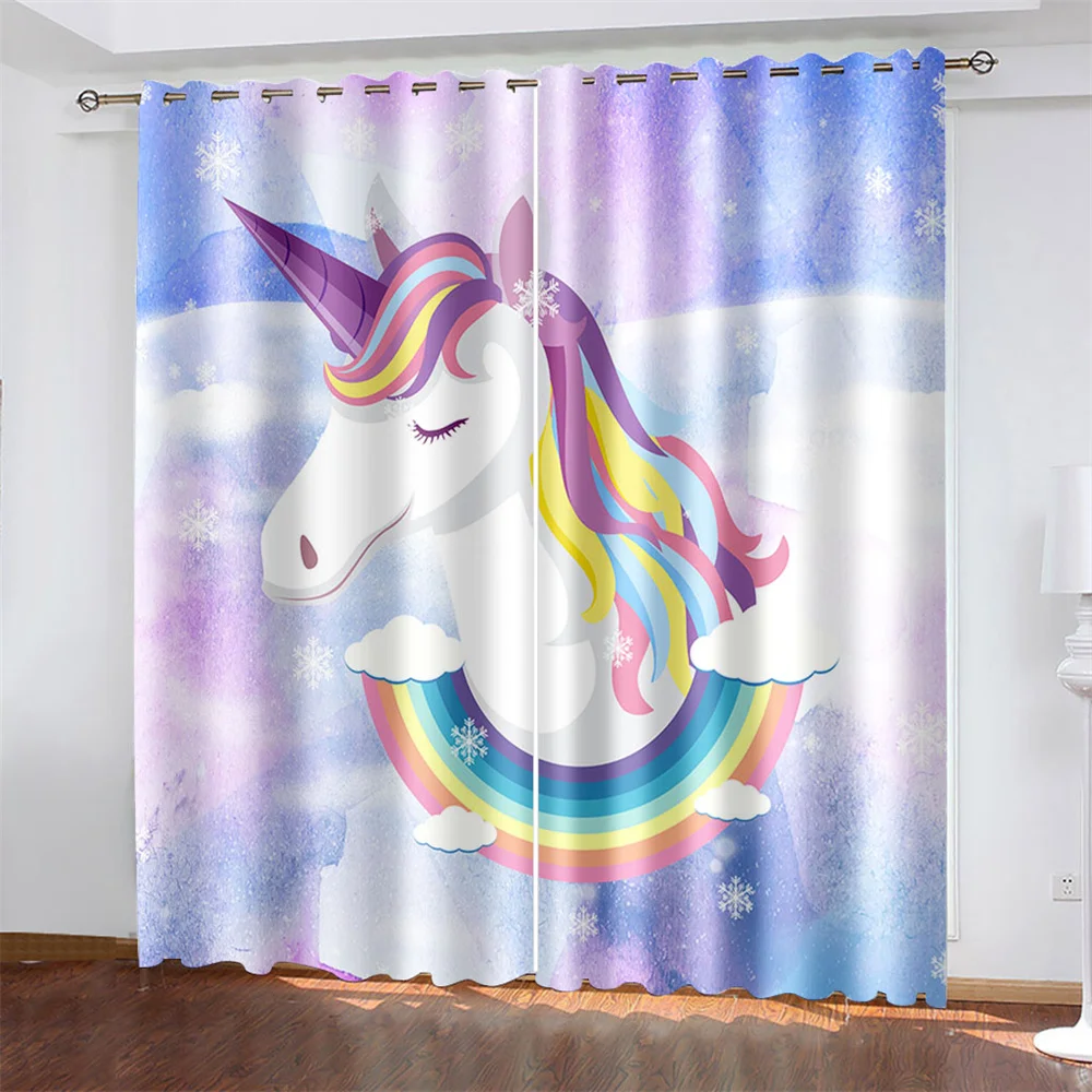 

Rainbow Cartoon Unicorn Printing Woven Curtains Two Independent Curtains Left and Right Blackout Curtains for Bedroom