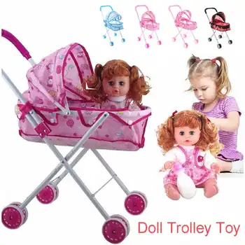 

Baby Stroller Infant Carriage Trolley Nursery Toy For Simulation Doll Accessory Girls Gift For Girls Pretend Game
