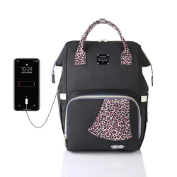 Bolsa de pañales de moda, mochila de viaje para mamá, impermeable, para cochecito de maternidad, USB, gran capacidad
